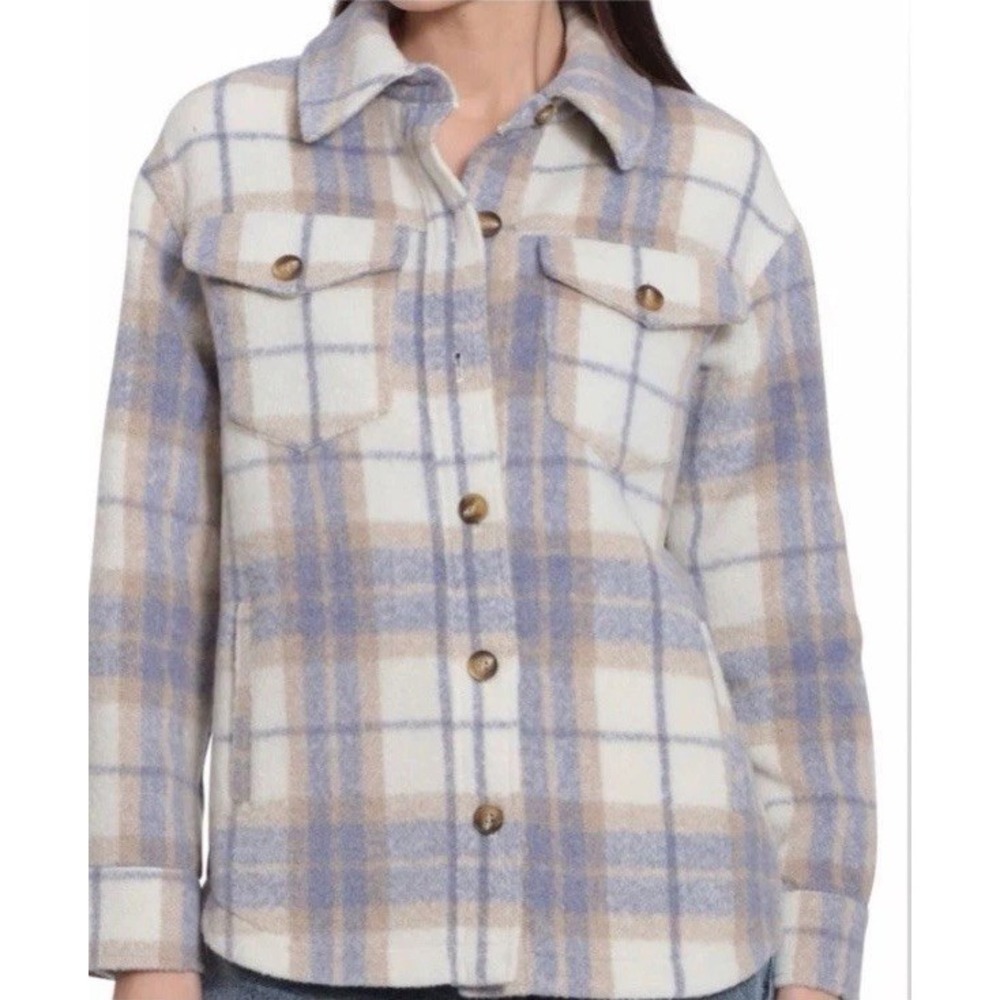 Anthropologie Avec Les Filles Shacket NWOT Plaid Fuzzy Cabincore Ski Lodge Sz LG